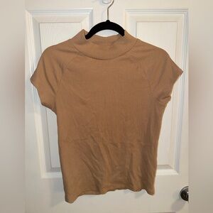 Zara Camel Ribbed Short Sleeve Top